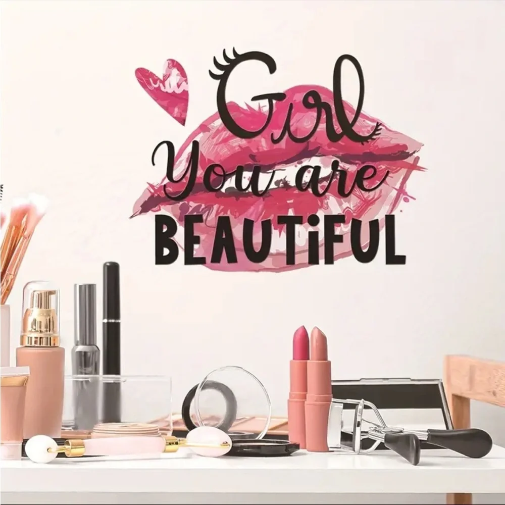 Girl You Are Beautiful Wall Decal Pink Black Inspirational Art